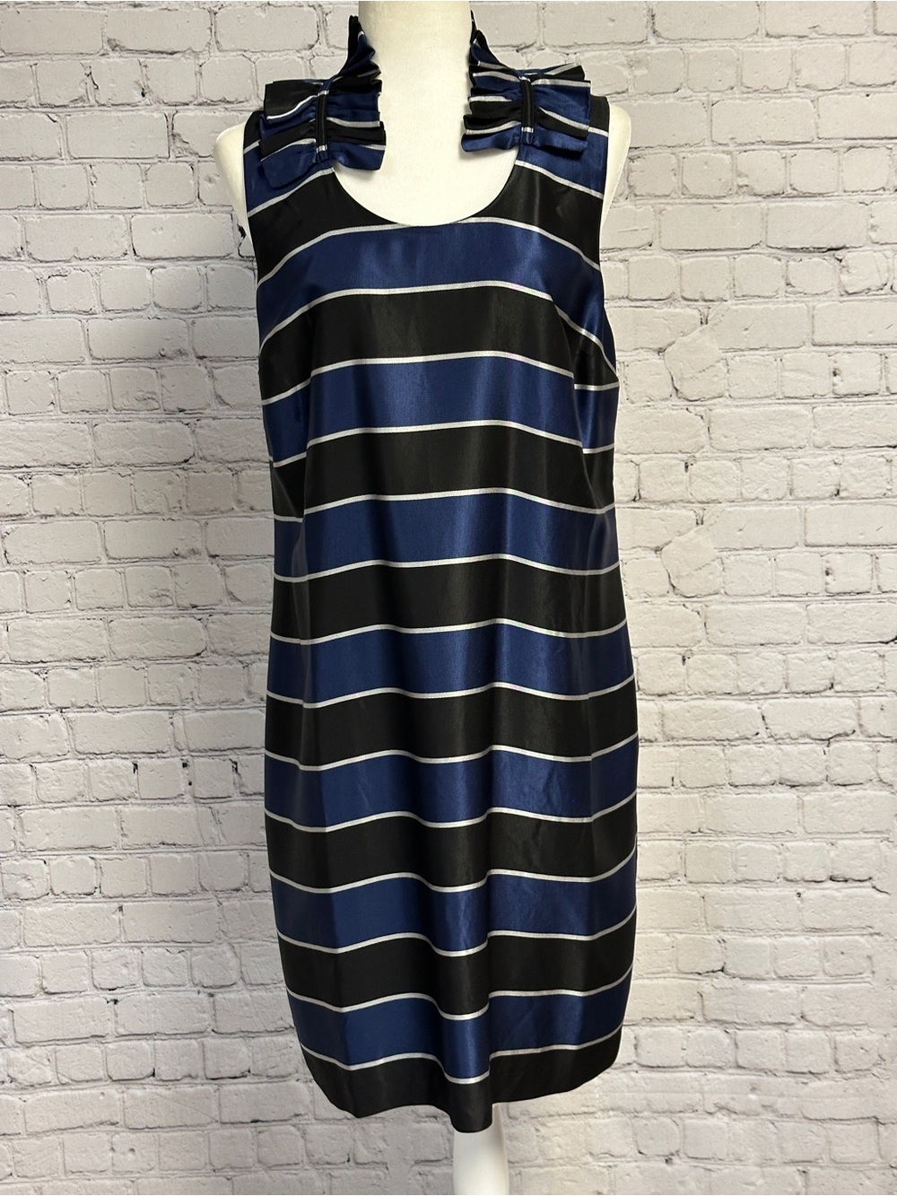 Banana Republic Navy and Black Striped Bow-Shoulder Mini Dress Size 14P